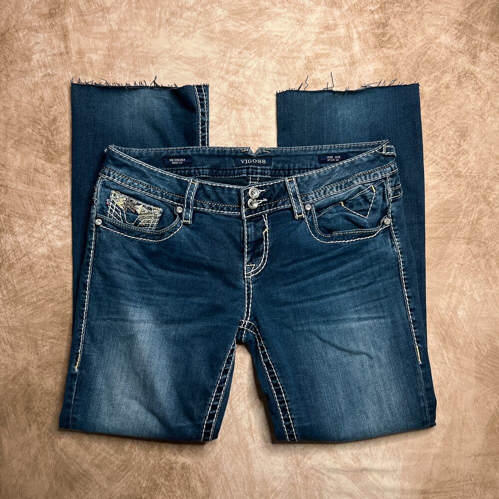 Vigoss The Chelsea Boot Jeans Embroidered Blue Denim Y2K Indie Sleaze McBling